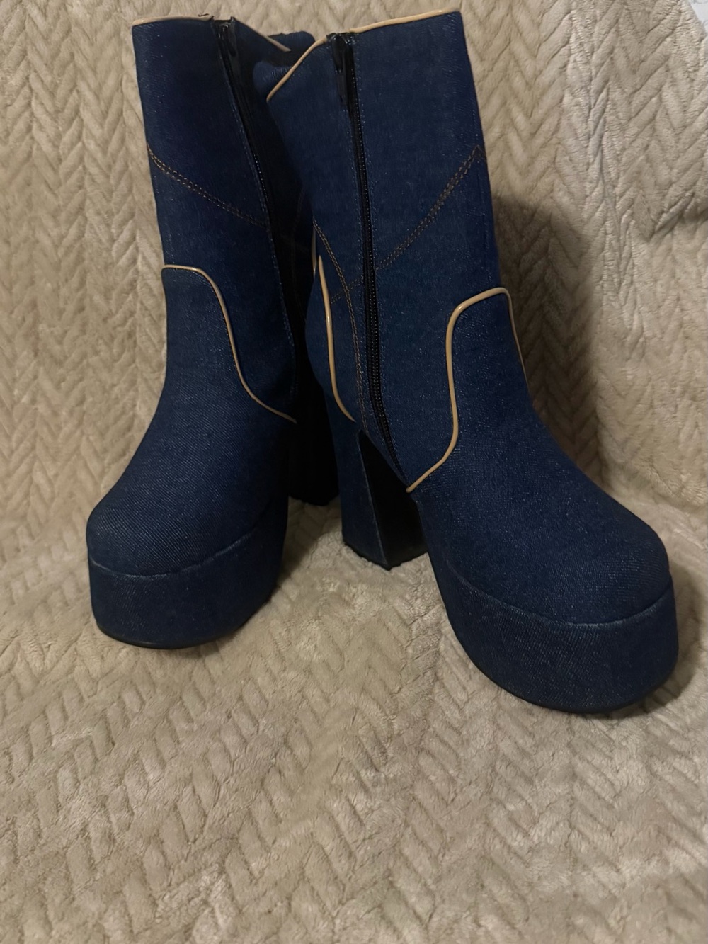 Vintage 90s Y2K Chunky Platform Platform Denim Ankle Boots